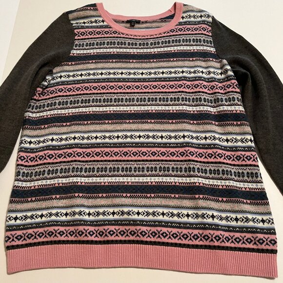 Talbots NWOT Lambswool Blend Fair Isle Pink & Gray Sweater Size 1X - Picture 2 of 8